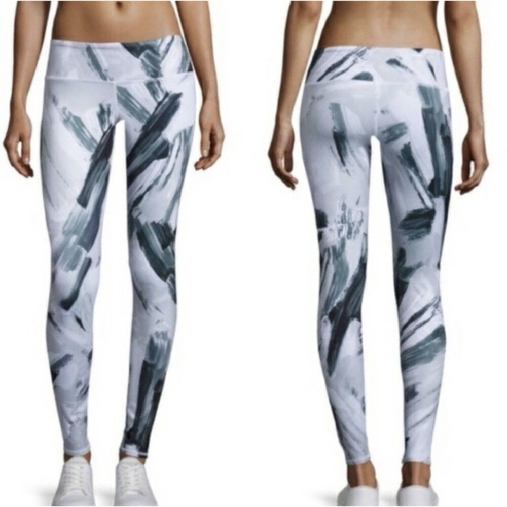 ALO Yoga Airbrush Modernist Abstract Brushstroke Leggings Black Gray Size Small